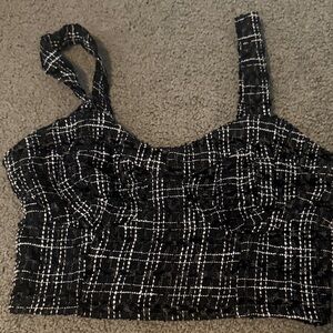Black and White tweed looking Checkered Crop Top
